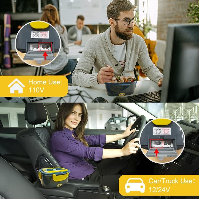 FVW [ 2025 Upgrade]Electric Lunch Box 1.5L Food Heater, Portable 60W Food Warmer for Car and Home, with Detachable 304 Stainless Steel Container Fork and Spoon - Image 2